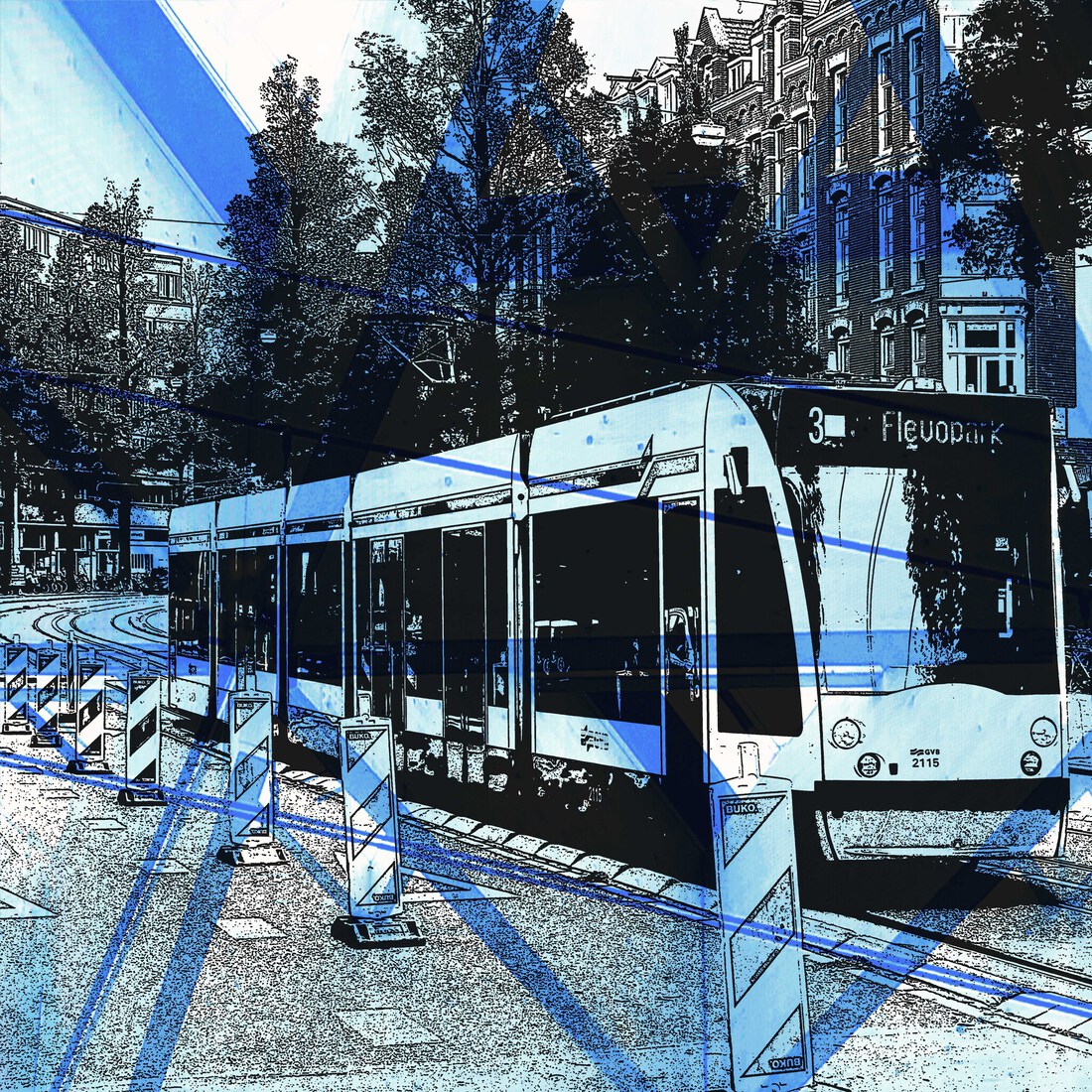 'Tram in Roelof Hartstraat, Amsterdam'- digitale art-print