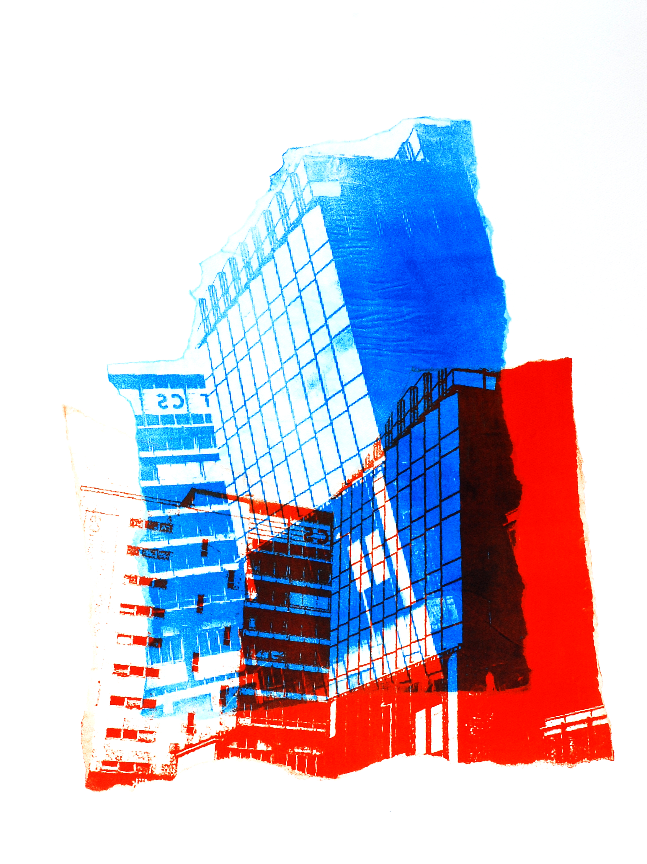 tijdelijk Stedelijk Museum, Amsterdam C.S. 2. - mono-print van nieuwbouw aan het Oosterdok