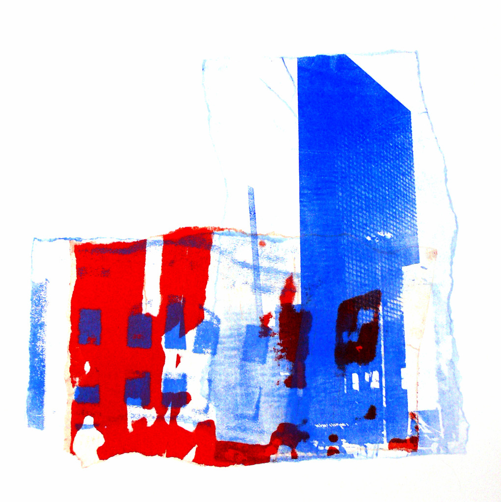 Skyline, Rotterdam stad 1. - kleurige mono-print van de moderne architectuur en nieuwbouw, te koop