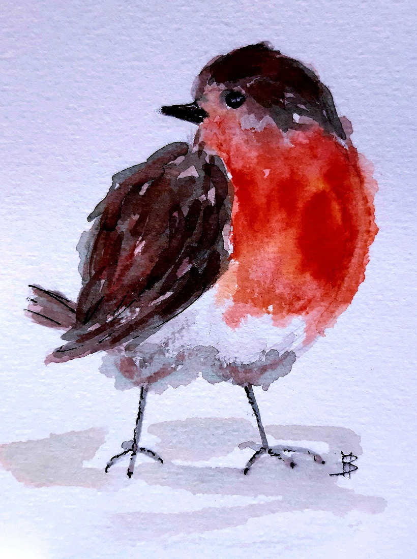 Roodborstje in aquarel /print