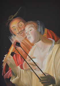 Een grote bron va inspiratie vind ik in de Oud Hollandsche Meesters, in mijn geval met name Gerard van Honthorst (1592 – 1656). De wijze waarop hij alledaagse scenes heeft weten vast te leggen, beroerd mij als het ware. Inmiddels heb ik een relatief groot aantal schilderijen vervaardigd welke gebaseerd zijn op het werk van Gerard. Niet met als doel een exacte kopie te creëren, maar veeleer om de sfeer in mijn eigen stijl weer te geven.