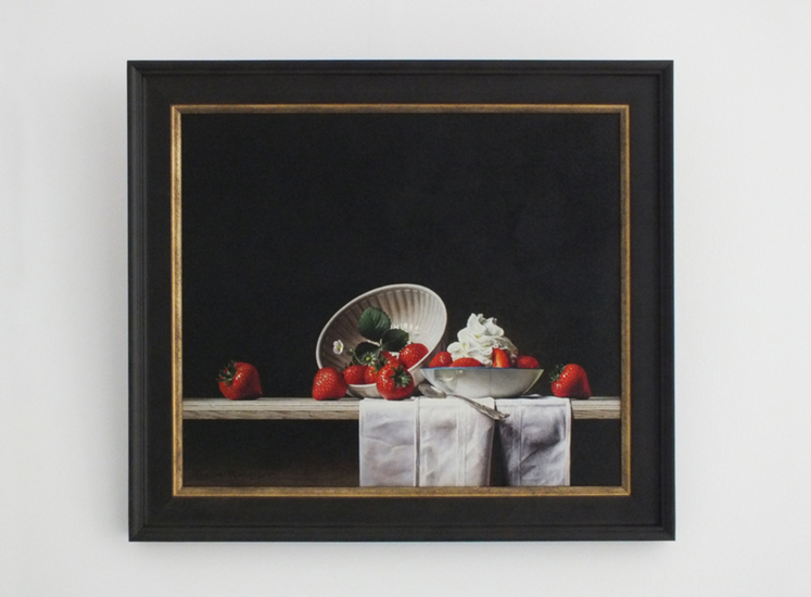 Giclée van Stilleven met aardbeien en slagroom