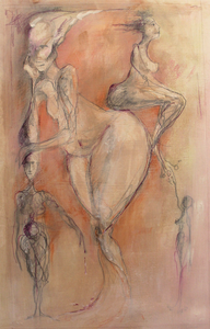 I like to use all kinds of materials and techniques, ranging from oil and acrylic paints to charcoal, chalk and ballpoint pen. A lot of my works are combinations of various techniques, but with a bit of effort it should be possible to find a work that consist of only one type of paint...