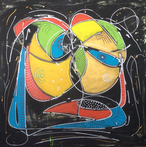 Modern art moderne kunst kleurig mixed techniek canvas liefde omhelzing