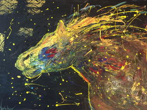 gecombineerd met inkt, acryl, gouache