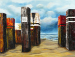 Een verzameling strandpalen.