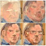 'Wilde manier van portretteren ' Ik noem het maar zo, als ik mensen begeleid bij hun eerste lessen portretschilderen. Je begint gewoon super impressionistisch, grote vlakken met een grote 'Gamma kwast