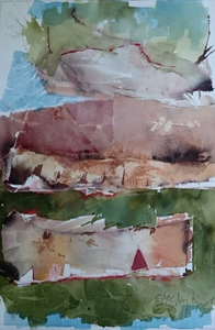 Aquarellen , waar de abstracte elementen overheersen. De aquarel wordt standaard geleverd in zuurvrij passe-partout Inlijsten kan en kost voor alluminium list 50 euro ,witte alluminium lijst 75 euro .