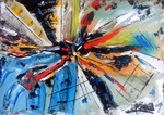 Kleurrijke abstracte schilderijen in acryl en mixed media