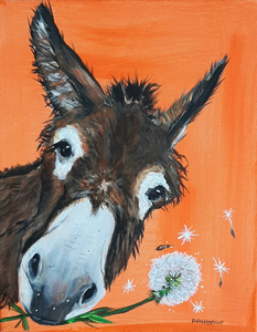 Ezels geschilderd op canvas of hout in kleurrijk acryl