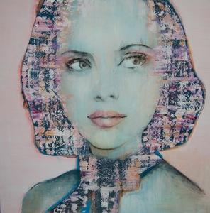 Getekend en daarna geschilderd portret in aquarel en acryl techniek.
figuratief , geabstraheerd portret