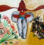 Afrikaans rood is aards, inspirerend, levendig. Werken met vele lagen olie op doek, traag en diep als de Afrikaanse aarde.