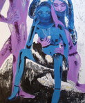 Serie met grof palet in paars en blauwe olieverf.