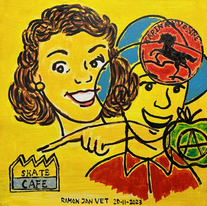 Schilderijen, portretten, cartoons, illustraties, tekeningen, kunst gemaakt met lekker veel kleur in een popart, stripachtige, parodie stijl. Inspiratie uit stripboeken, reclame, popart, foto's, sociale media, kunstgeschiedenis, film, mode, vormgeving, design, muurverf, kleuren.
