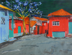 Serie expressief geschilderde landschappen op papier