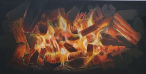 vuur is brandende materie, verzengend heet en veelal gloeiend of spetterend van energie. Het is boeiend om de diverse vormen uit te drukken in een schilderij