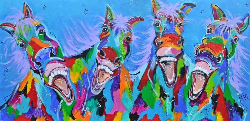 VIER LACHENDE PAARDEN