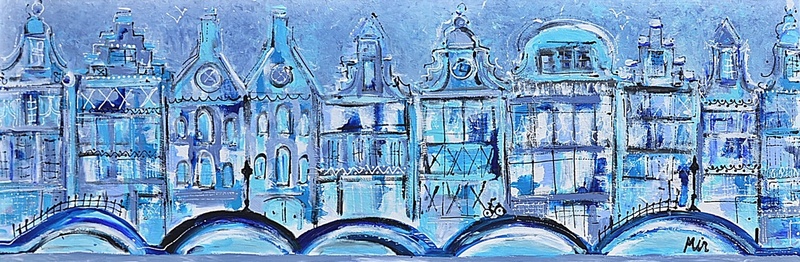 GRACHTENHUIZEN IN HOLLANDS BLAUWE SFEER