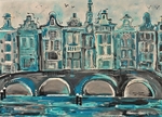 Amsterdamse grachten Abstracte figuratieve vormgeving geschilderd in verschillende vormgevingen en kleurencomposities .