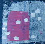 kleine schilderijtjes van acryl op stukjes karton van 10x10 cm.
