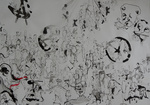 Tekeningen gemaakt met inkt, pastel en potlood