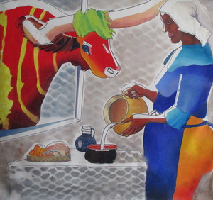 Bikkel Artist (from Netherlands, born at Curaçao) – The power of Bikkel Artist's paintings is subdivide in three styles: illustrative, intuitive and half abstract. Based on various themes, Bikkel Artist approaches the topics depending on her experience. It is particularly interesting to see why Bikkel Artist manages to capture the same theme in various styles. Depending on her emotions at the time. Description illustratve style: the attention goes to shape, line and color.