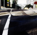 'Highways', schilderijen, 2003. (Stads-) landschappen die voor meer dan de helft uit asfalt bestaan. Bij een landschap verwacht je natuur, ik schilder de weg waarover je je verpaatst om in het landschap te komen.