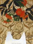 'Bloemen/Behang', schilderijen, 2006. Naar aanleiding van een vast gegeven van behang, een tafel en een vaas met bloemen ontstond deze serie schilderijen waarbij de vaas overgaat in het behang of de bloemen het patroon lijken te verstoren.