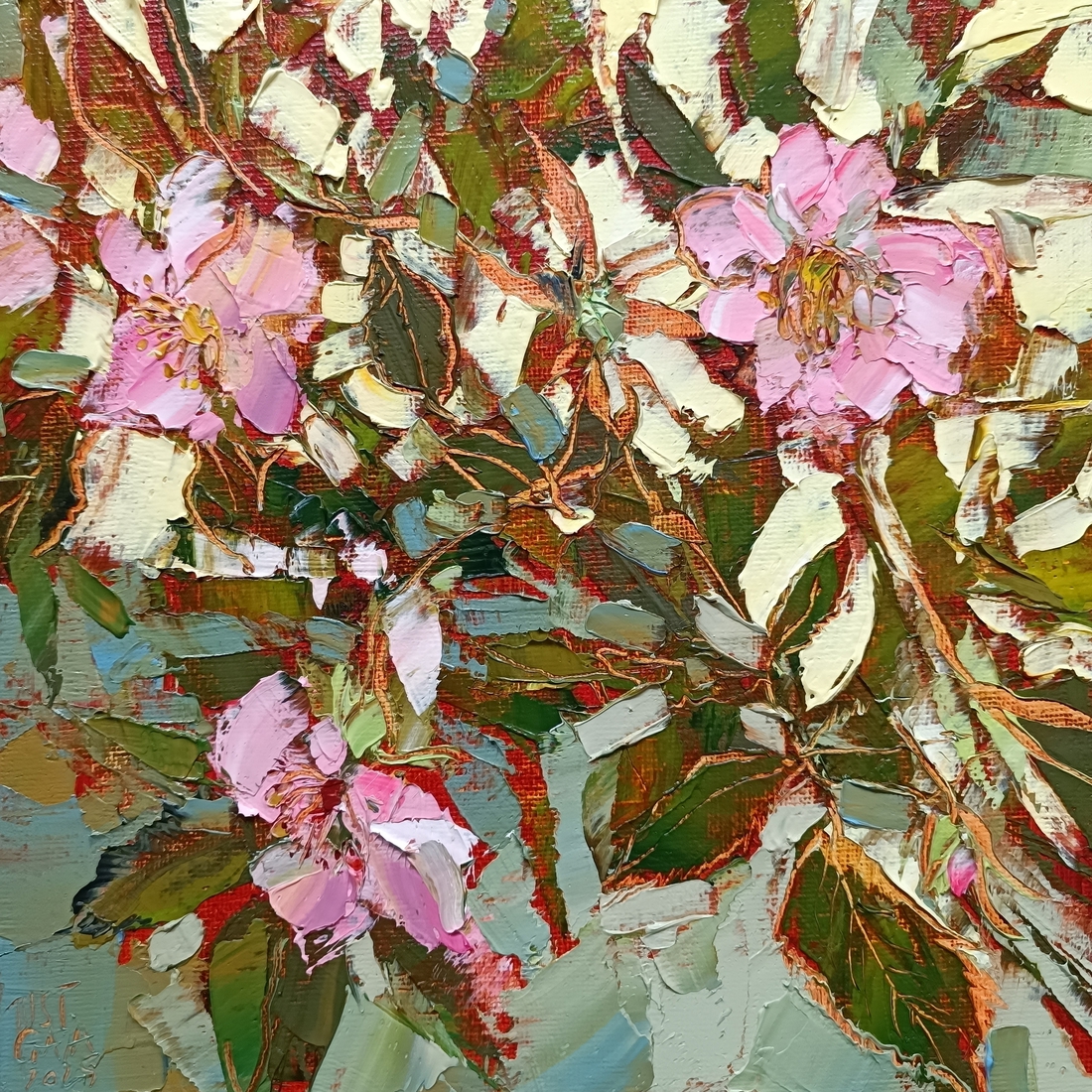 Bloemencompositie met wilde rozen – semi-abstract nr. 51