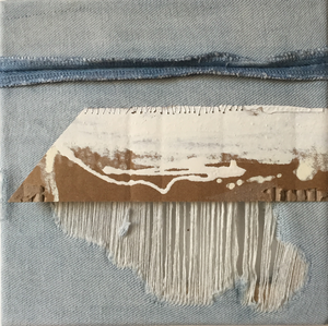 Recycling blue jeans, collage with divers materials