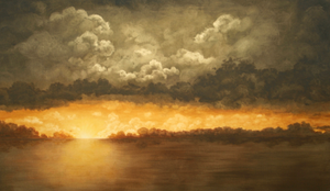 Traditional oil-on-canvas paintings about cloud structures: Clouds can be made of waterdamp in the air, fluids in air or water, dust, ashes, smoke and so on. Waterdamp clouds have ornamented our skies since the beginning of time, constantly changing the light on our landscapes, their appearance unmodified by humans.. For these series about cloud structures, I use traditional oil on canvas, though in very thin layers, like glacis, witch allows me to work with light & darkness.