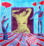 Het bijzondere van deze drukmethode is dat je met felle kleuren, vlakken en lijnen een boeiend geheel probeert te krijgen.