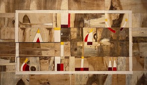 gemengde techniek op oud hout