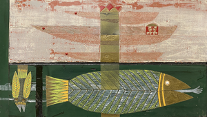 Gemengde techniek: krassen, snijden, schuren, zagen in oude verflagen. 
Lijmen van materialen als zand en lood.
Schilderen van kleurvlakken.