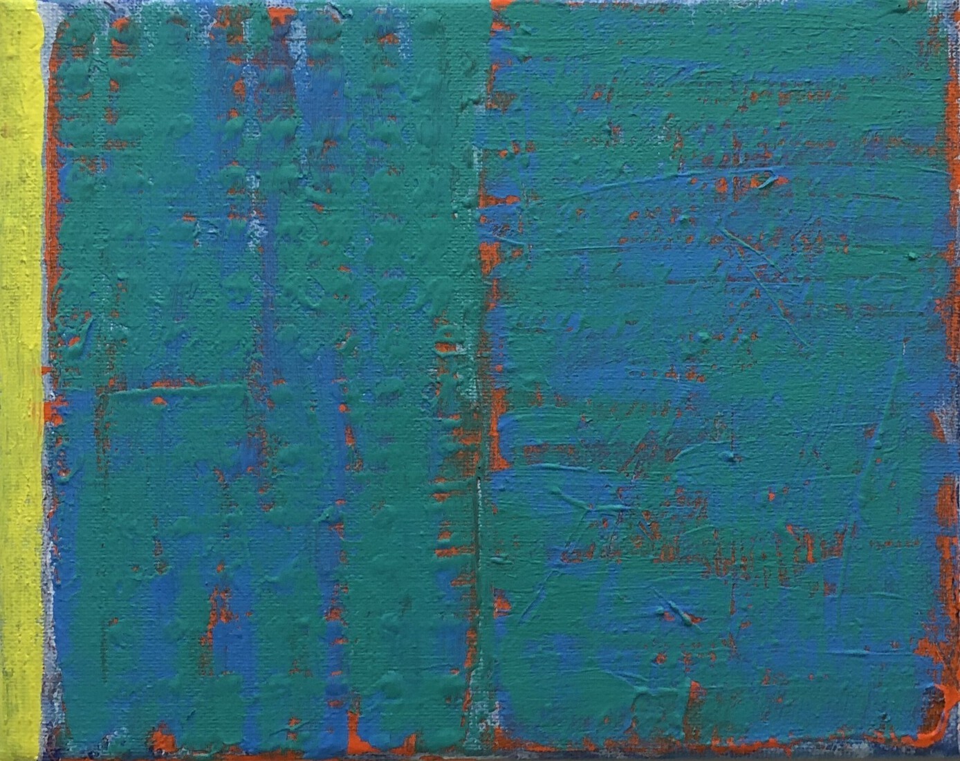 Schilderij met blauw, geel en oranje