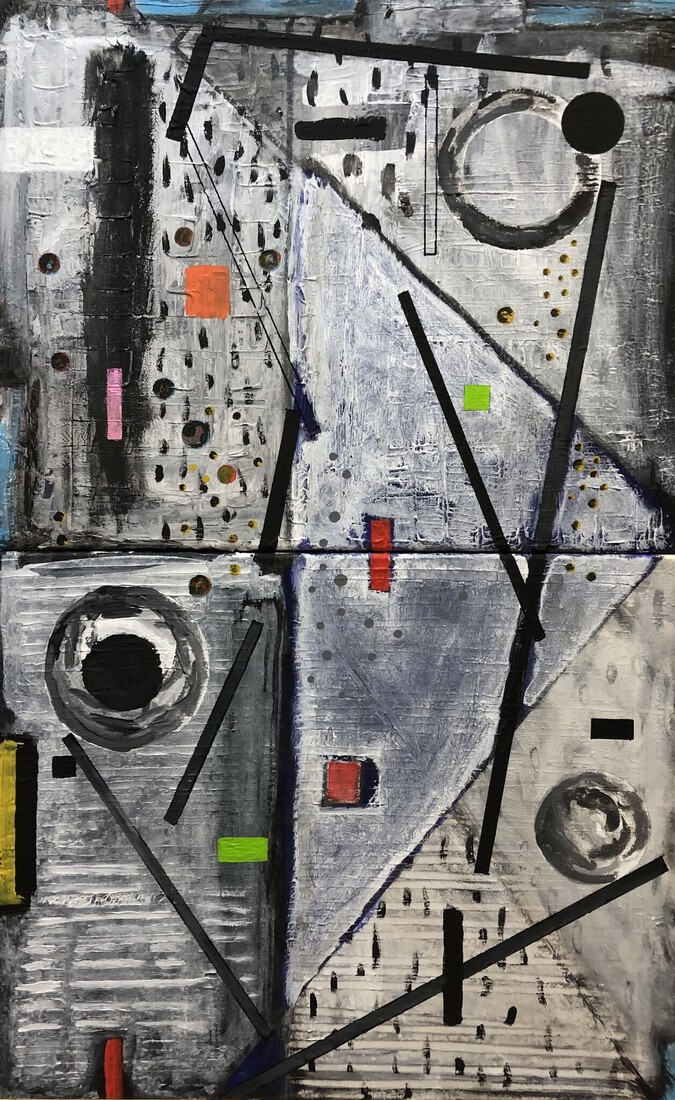 Abstract met cirkel en balkjes