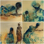 serie mensen die ontstaan zijn uit gemengde technieken op papier (acrylverf, -inkt, rijstpapier)