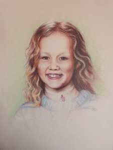 Getekende portretten in potlood, conté-krijt of aquarelpotlood.