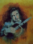 Olie pastel, eventueel aangevuld met potlood
