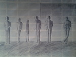 Combinatie van potlood, houtskool, inkt, acryl