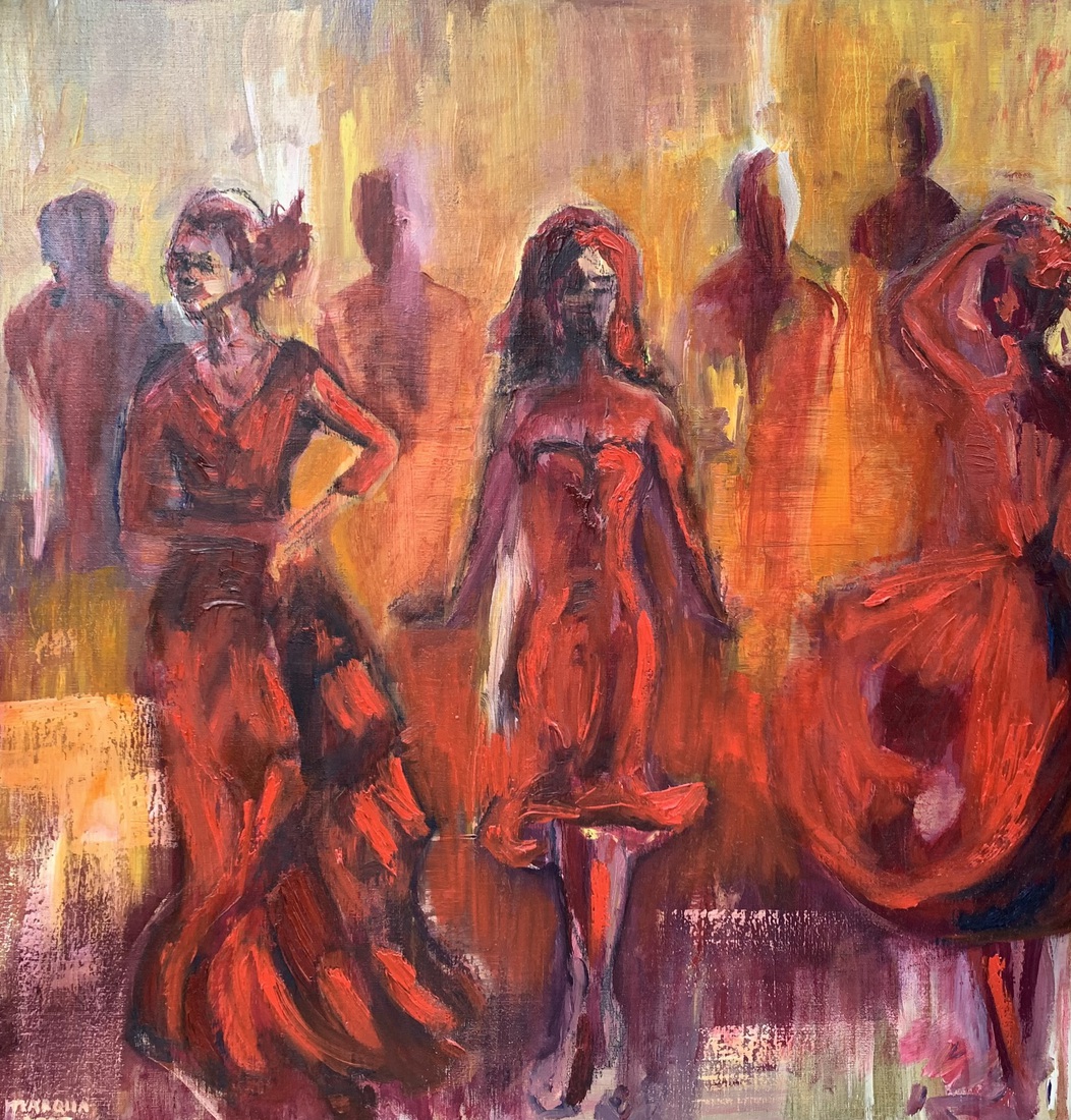 3 Danseressen op de voorgrond