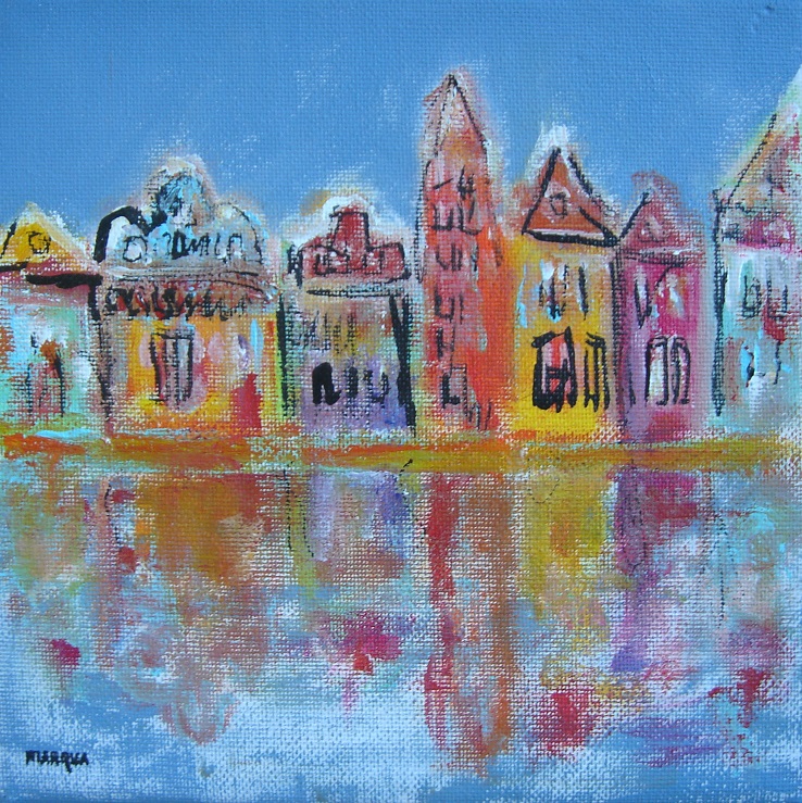 Kleurrijke huizen (blauw) aan het water MARQUA062 €22,50
