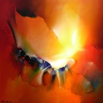 Arie Koning arbeitet gerne mit die Farben rot-orange & gelb um die Seele der Blumen vast te leggen in zijn Abstrakten Gemälen