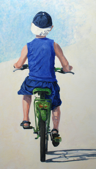 Schilderij kind op fiets