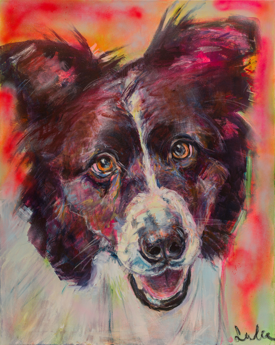 Hond, portret Border Collie, hondenschilderij