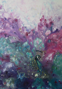 Abstractie, bloemen en landschap geschilderd in acrylverf op doek