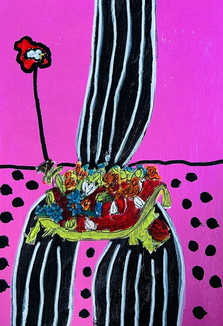 Flowers on a striped chair