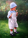 Ik schilder kinderen met olieverf of aquarel. Als ik een foto krijg van een kind, dan zal die enigszins verfraaien in mijn schilderij door er bijvoorbeeld meer zonlicht aan toe te voegen.