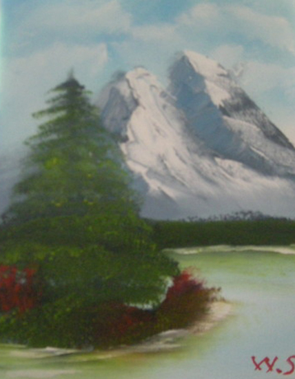 mountain and tree on the water