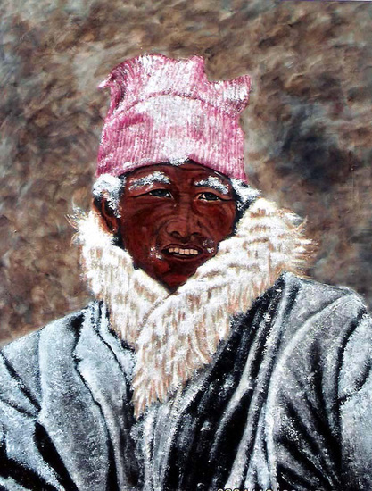 Tibetaanse man met sneeuw
